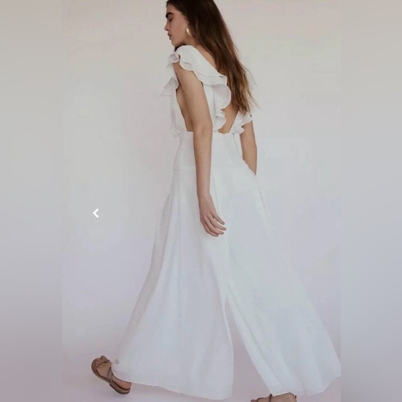 Free People White Plunge Jumpsuit with Flutter Cap Sleeves - Picture 2 of 14